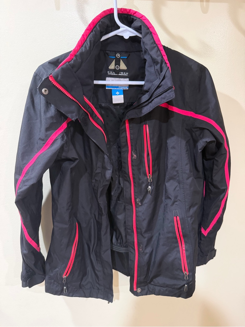 Columbia Black Jacket with Pink Accents - Kids Raincoat